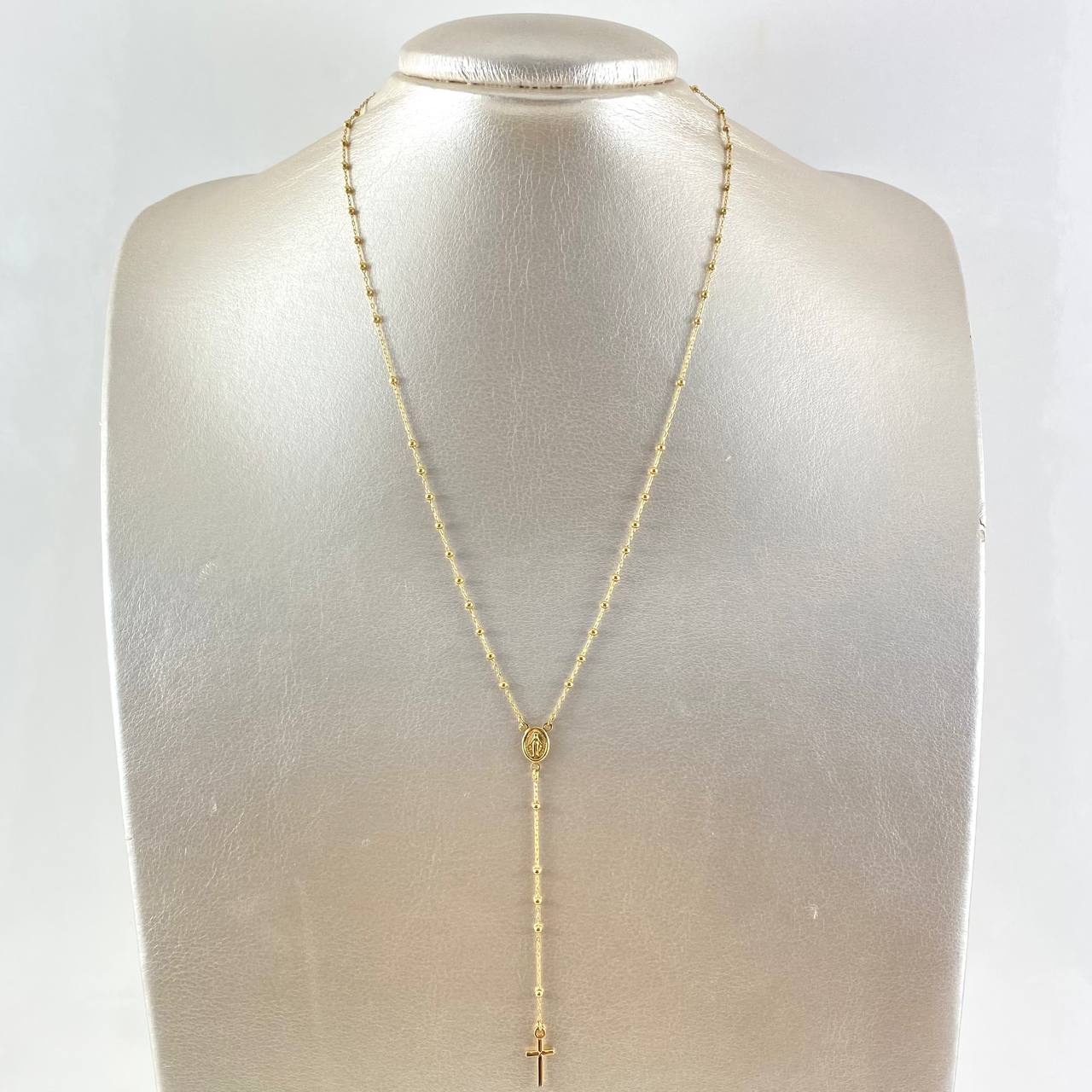 Rosario Virgen Milagrosa 3.3gr / 45cm / 1.8mm Bolas Lisas Cruz Lisa Graduable Oro Amarillo +4 18K *