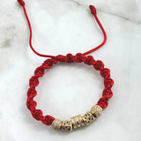 Pulsera Roja Cilindro Hexágono Barril de Fuego 6.05gr / 7mm-6mm-7mm Circones Blancos-Negros 5 und Oro Amarillo 18K