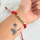 Pulsera Roja Cilindro Hexágono Barril de Fuego 6.05gr / 7mm-6mm-7mm Circones Blancos-Negros 5 und Oro Amarillo 18K