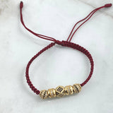 Pulsera Vinotinto Dodecágono Barril Bolas de Fuego 4.8gr / 6mm Circones Blancos-Negros 5 und Oro Amarillo 18K