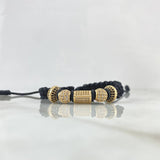 Pulsera Negra Cilindro Bolas Barril de Fuego 6.85gr / 5mm-7mm-9mm Circones Blancos-Negros 5 und Oro Amarillo 18K