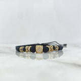 Pulsera Negra Dodecágono Cilindro Bola de Fuego 3.65gr / 8mm-5mm Circones Blancos Negros 5und Oro Amarillo 18K ©