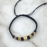 Pulsera Negra Dodecágono Cilindro Bola de Fuego 3.65gr / 8mm-5mm Circones Blancos Negros 5und Oro Amarillo 18K ©