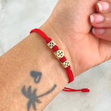 Pulsera Roja Dodecágono Cubo de Fuego 3.05gr / 6mm-5mm Circones Blancos Negros 3und Oro Amarillo 18K ©