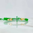 Pulsera Verde Cruz 1.48gr / 1.8cm / 5mm-4mm-3mm Bolas Diamantadas Esmeraldas 38pts 7und Oro Amarillo 18K (Joya) ©