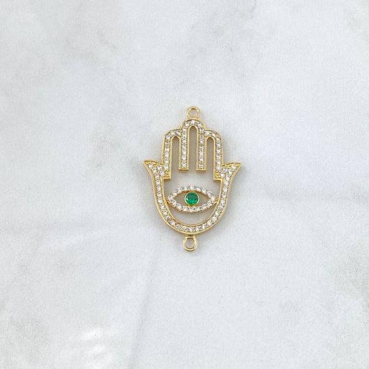 Herraje Mano Hamsa  2.9gr / 3.2cm / Circones Blancos Verdes Oro Amarillo 18K *