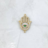 Herraje Mano Hamsa  2.9gr / 3.2cm / Circones Blancos Verdes Oro Amarillo 18K *