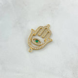 Herraje Mano Hamsa  2.9gr / 3.2cm / Circones Blancos Verdes Oro Amarillo 18K *