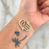 Herraje Mano Hamsa  2.9gr / 3.2cm / Circones Blancos Verdes Oro Amarillo 18K *