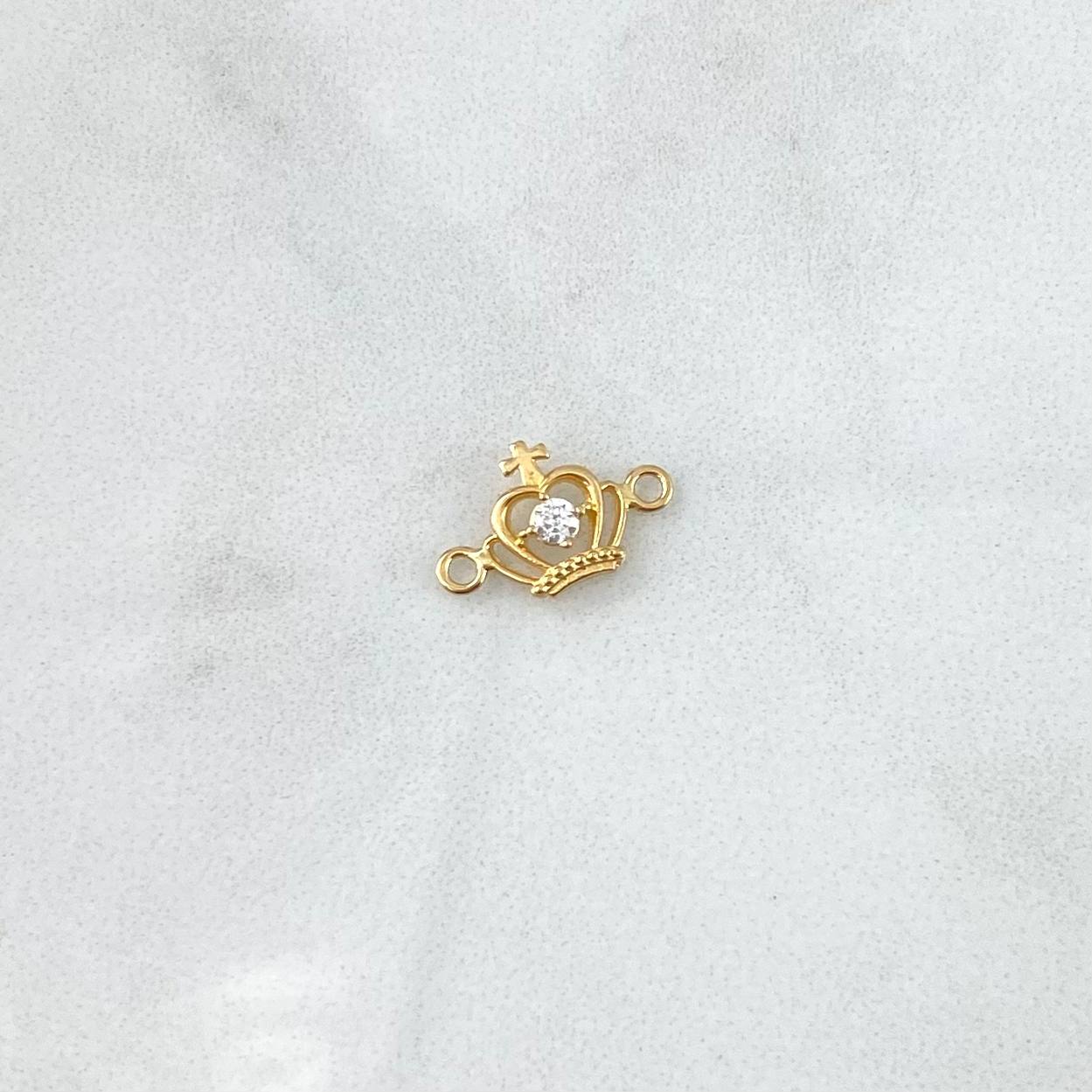 Herraje Corona Cruz 0.45gr / 1.3cm / Circon Blanco Oro Amarillo 18K *