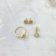 Set Trébol VCyA 5.1gr / Anillo T7- Dije 1.5cm -Topos 7MM Circones Blancos Oro Amarillo 18K *