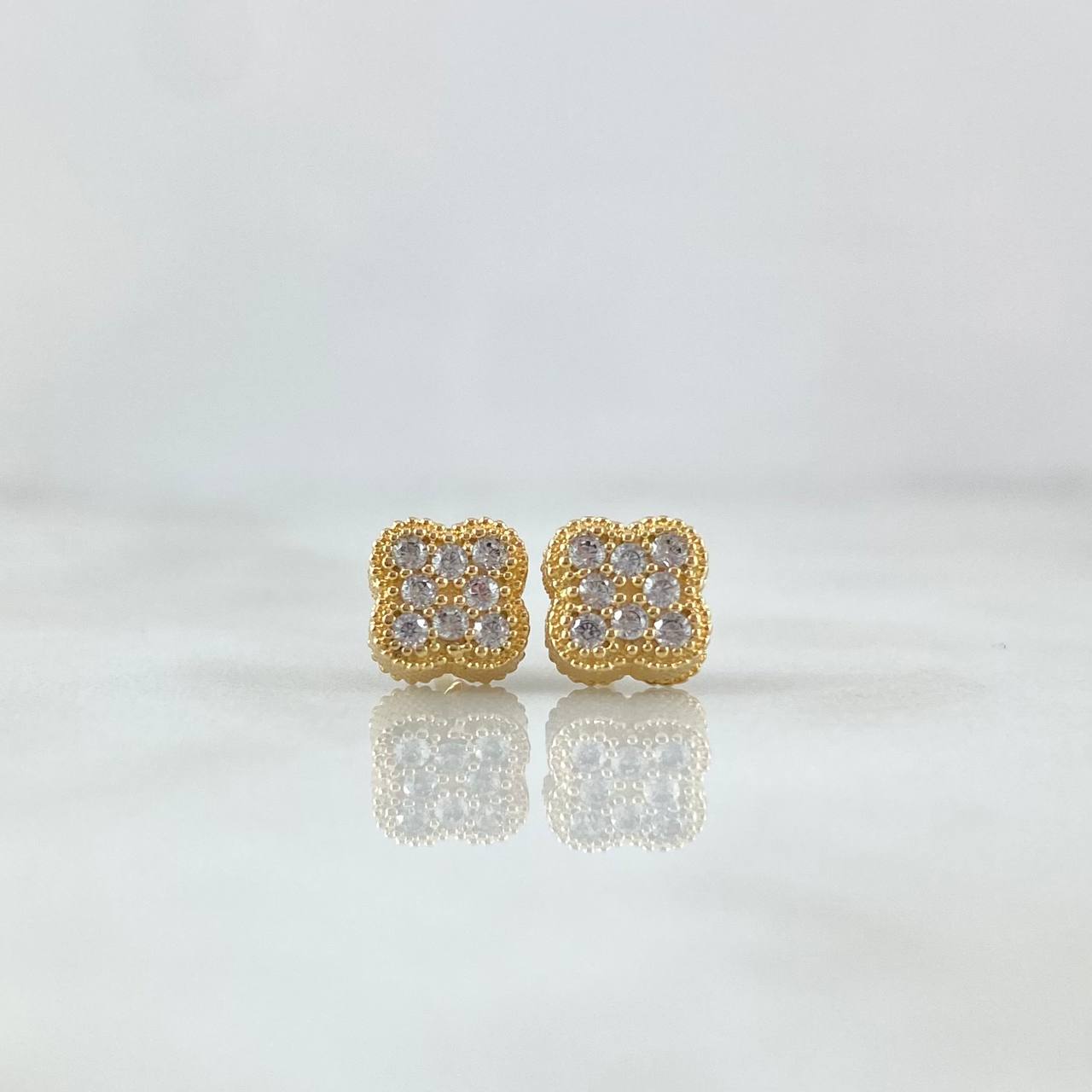 Set Trébol VCyA 7.2gr / Anillo T7- Dije 1.5cm -Topos 7MM Circones Blancos Oro Amarillo 18K *