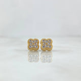 Set Trébol VCyA 7.2gr / Anillo T7- Dije 1.5cm -Topos 7MM Circones Blancos Oro Amarillo 18K *