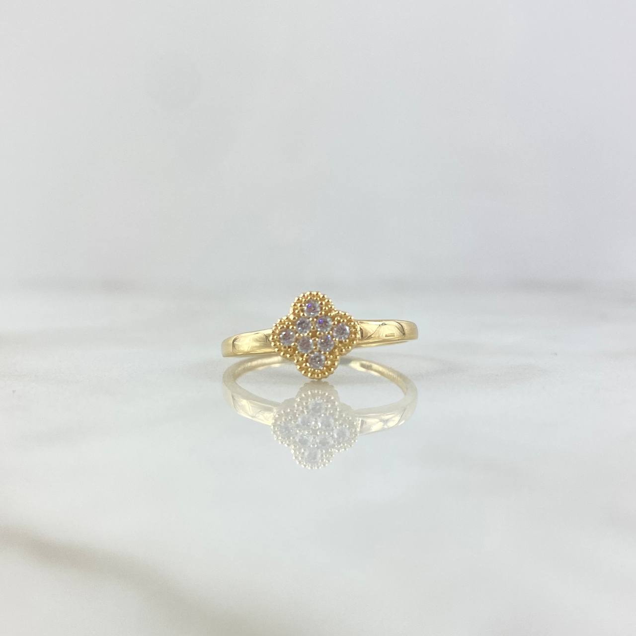 Set Trébol VCyA 7.2gr / Anillo T7- Dije 1.5cm -Topos 7MM Circones Blancos Oro Amarillo 18K *