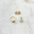 Set Trébol VCyA 7.2gr / Anillo T7- Dije 1.5cm -Topos 7MM Circones Blancos Oro Amarillo 18K *