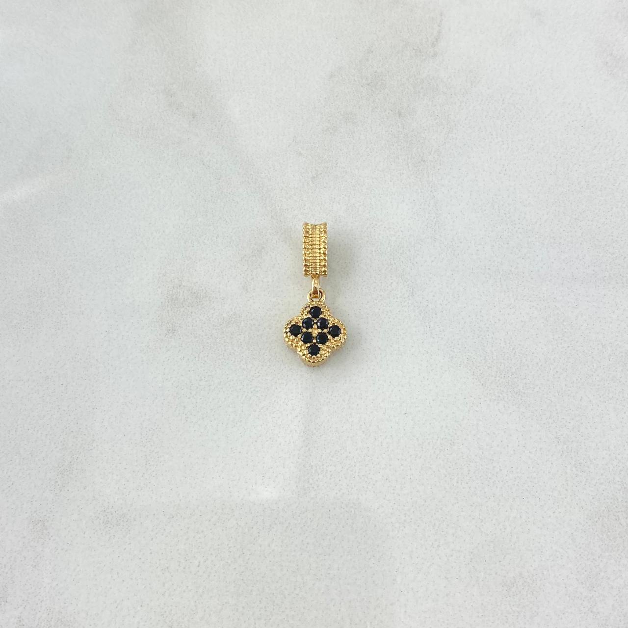 Set Trébol VCyA 3.1gr / Anillo T6 1/4 Dije 1.5cm Circones Negro Oro Amarillo 18K *