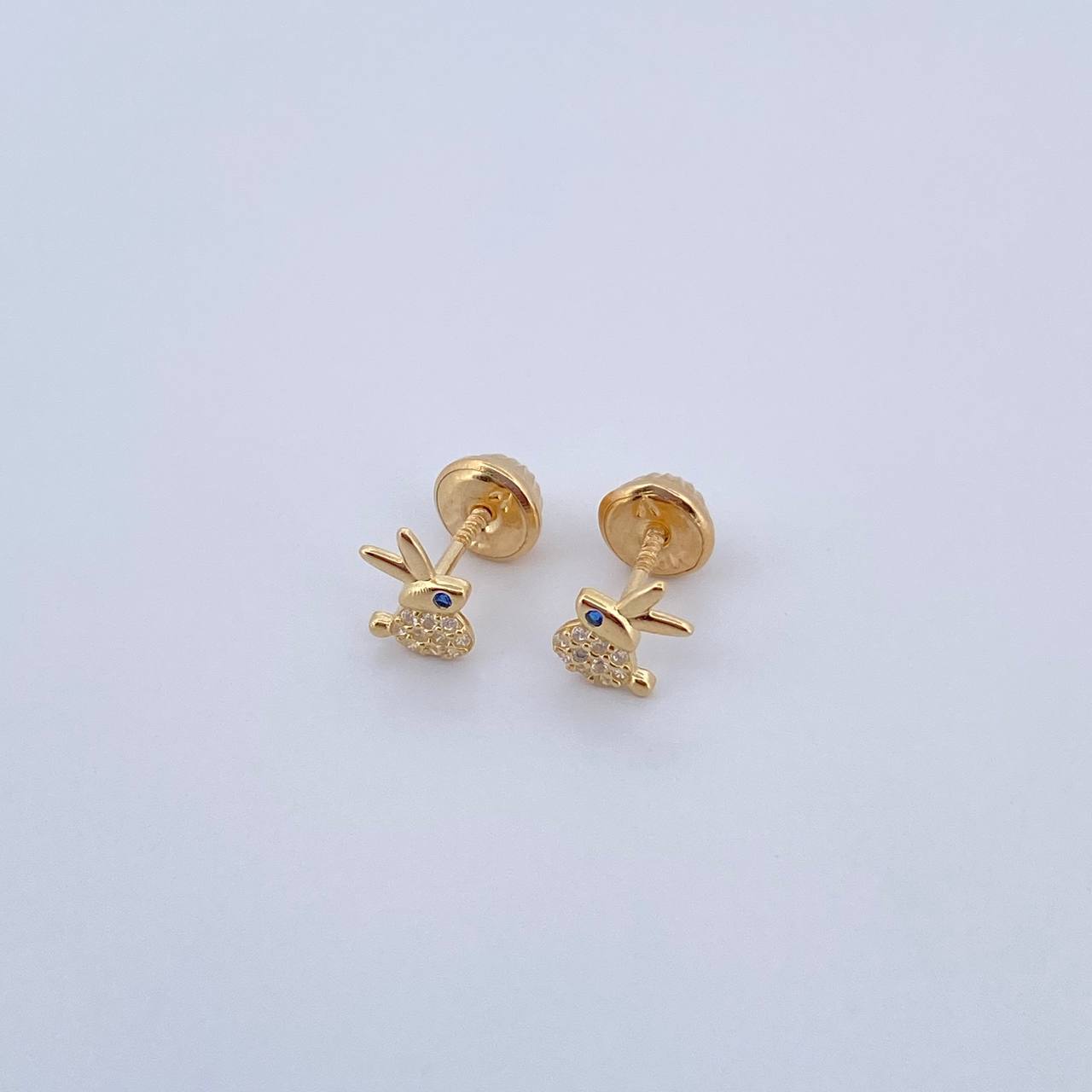 Topos Conejo 0.65gr / Circones Azul Blancos Oro Amarillo 18K &