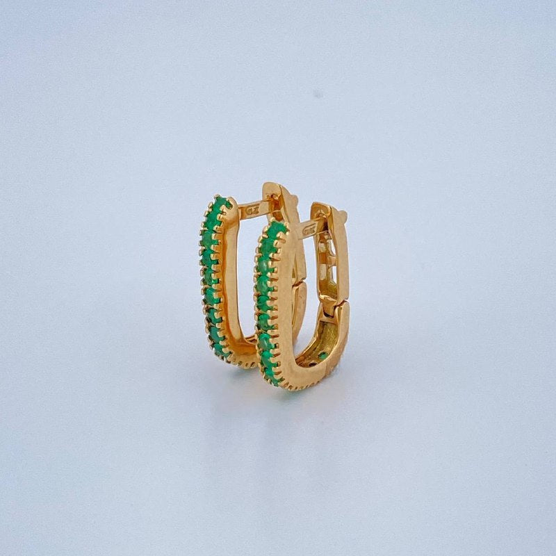 Candongas Carril Cuadrada Esmeralda 2gr / 1.4cm / Oro Amarillo 18K %