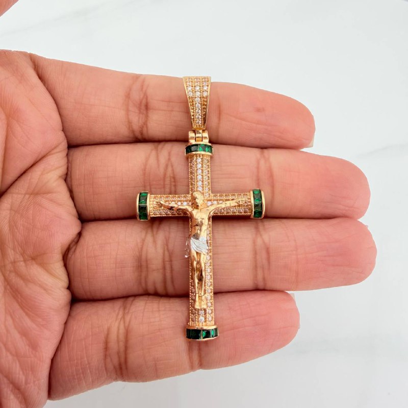 Dije Cruz Cristo 7.5 g / 5.3 cm Dos Oros Amarillo Blanco 18K
