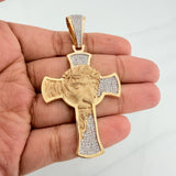 Dije Cruz Rostro Cristo 16.7 g / 6.4 cm Dos Oros Amarillo Blanco 18K