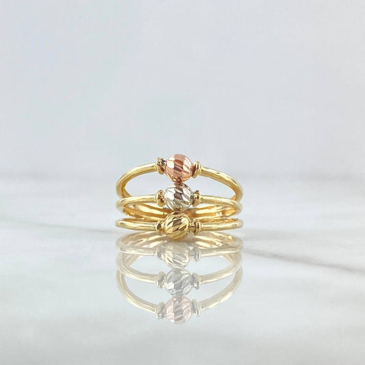Anillo Tres Aros 3.15gr / T6 3/4 / Bolas 4mm Diamantadas Tres Oros 18K *