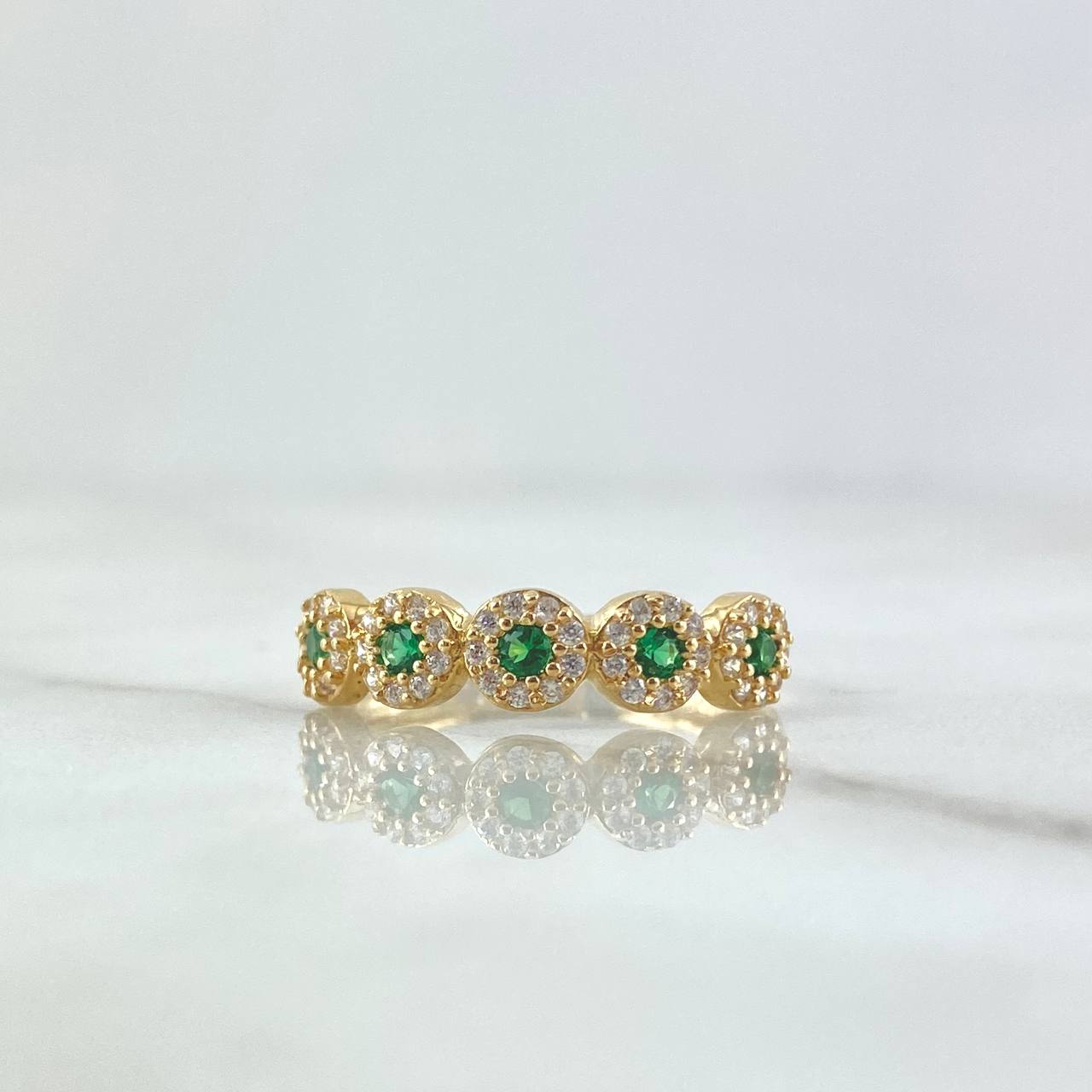 Anillo Circulos Tupidos 2.2gr / T6 3/4 / Circones Blancos Verdes Oro Amarillo 18K