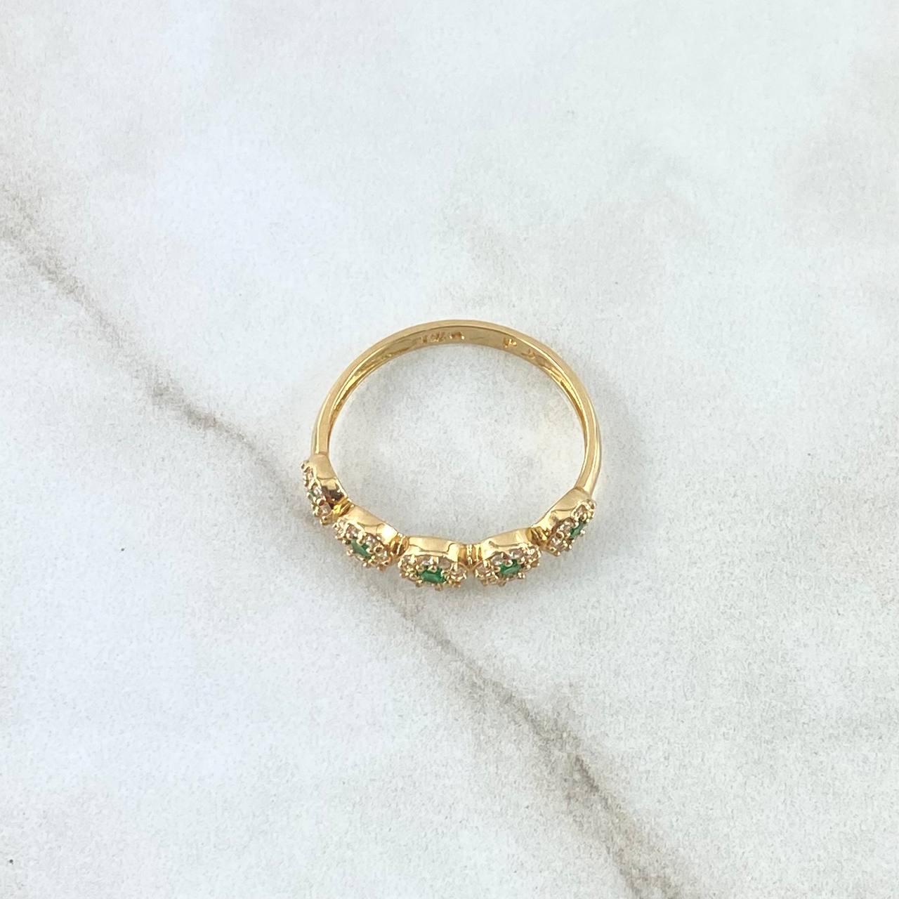 Anillo Circulos Tupidos 2.2gr / T6 3/4 / Circones Blancos Verdes Oro Amarillo 18K