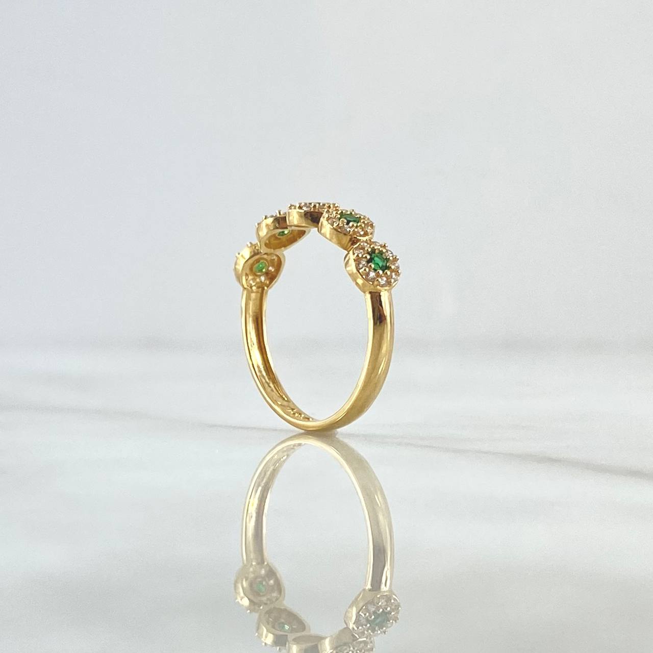 Anillo Circulos Tupidos 2.2gr / T6 3/4 / Circones Blancos Verdes Oro Amarillo 18K