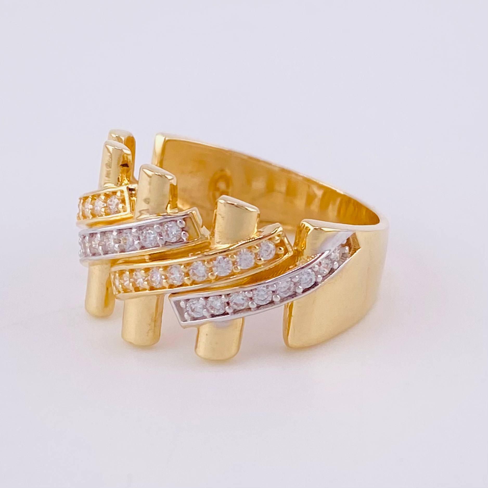 Anillo Eslabones Cubano 4.75 g / T6 Dos Oros Amarillo Blanco 18K