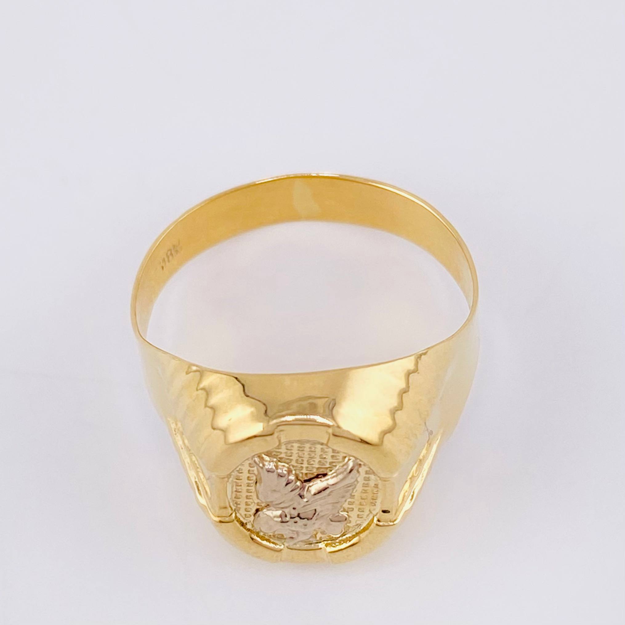Anillo Sello Ovalado Aguila 3.45 g / T8 1/2 Dos Oros Amarillo Blanco 18K