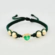 Pulsera Tejida Verde Bolas Lisas Corazón Esmeralda 60pts Oro Amarillo 18K