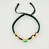 Pulsera Tejida Verde Bolas Lisas Corazón Esmeralda 60pts Oro Amarillo 18K