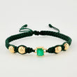 Pulsera Tejida Verde Bolas Diamantadas Cuadrado 70pts Oro Amarillo 18K