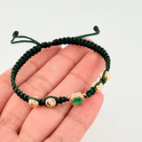 Pulsera Tejida Verde Bolas Diamantadas Cuadrado 70pts Oro Amarillo 18K