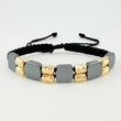 Pulsera Tejida Negra Cilindros Diamantados Piedra Hematita Oro Amarillo 18K