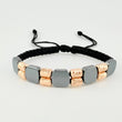 Pulsera Tejida Negra Cilindros Diamantados Piedra Hematita Oro Rosa 18K