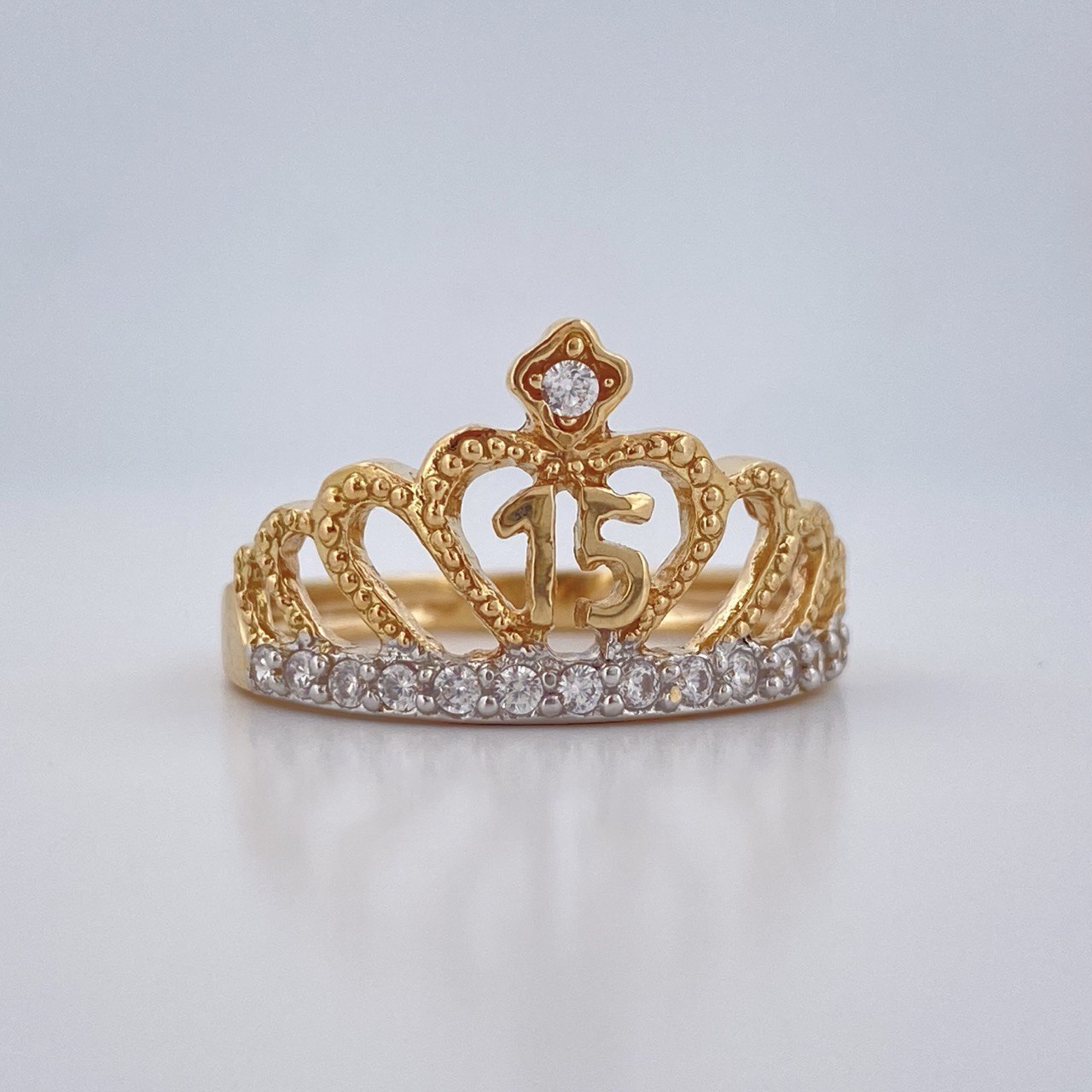 Anillo Corona Corazon 15s 3.7gr / T7 1/2 / Dos Oros Amarillo Blanco 18K $
