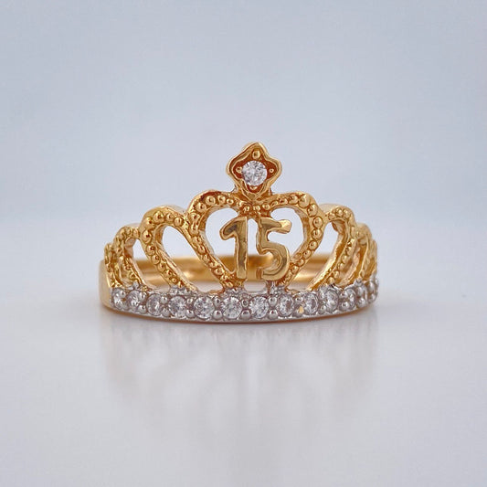 Anillo Corona Corazon 15s 3.7gr / T7 1/2 / Dos Oros Amarillo Blanco 18K $