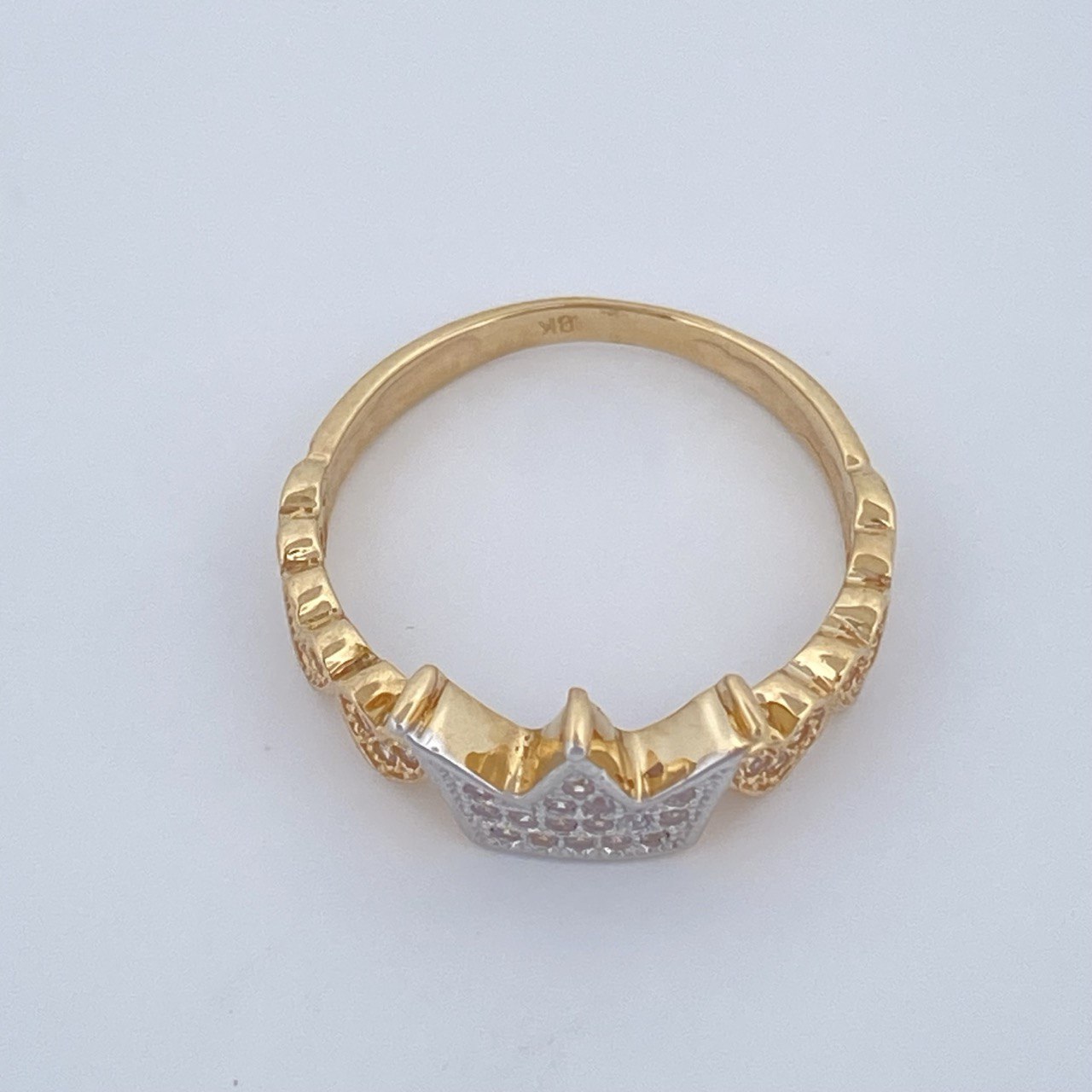 Anillo Corazones Corona 2.8gr / T7 / Dos Oros Amarillo Blanco 18K $