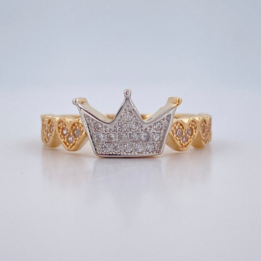 Anillo Corazones Corona 2.8gr / T7 / Dos Oros Amarillo Blanco 18K $