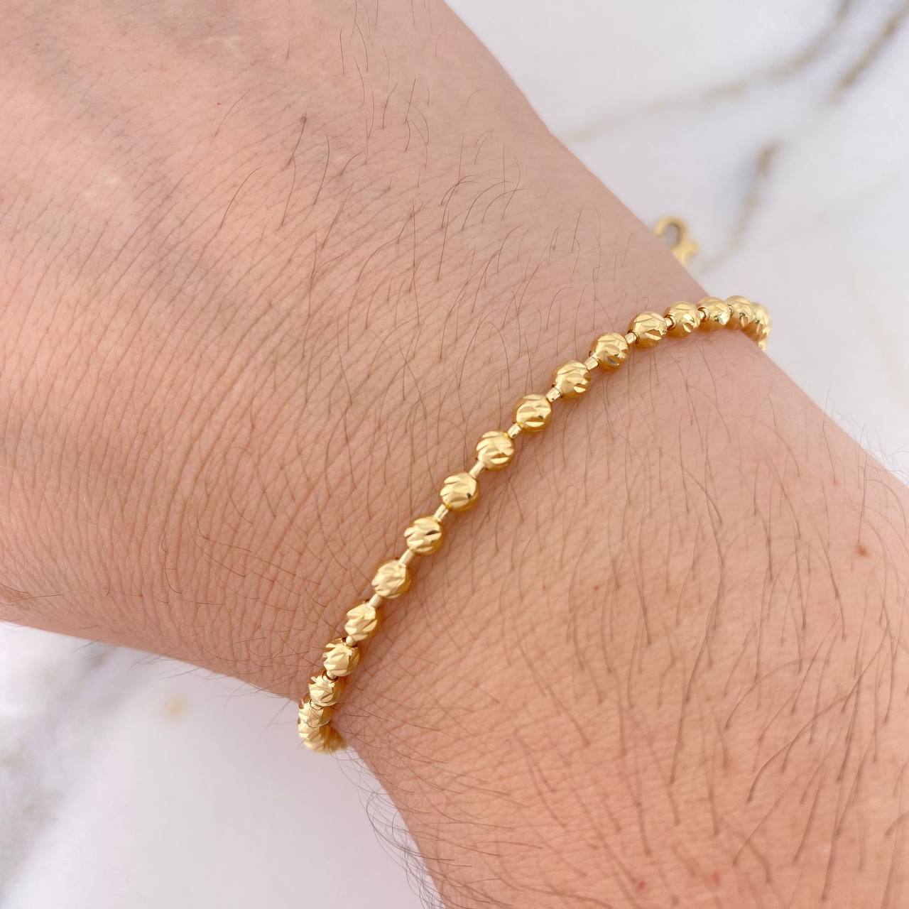 Pulso Militar 6.2gr / 18cm / 2.9mm Bolas Diamantadas Oro Amarillo 18K $