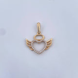 Dije Silueta Corazon Alas 1.55gr / 2.3cm / Circones Blancos Oro Amarillo 18K &