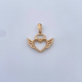 Dije Silueta Corazon Alas 1.55gr / 2.3cm / Circones Blancos Oro Amarillo 18K &