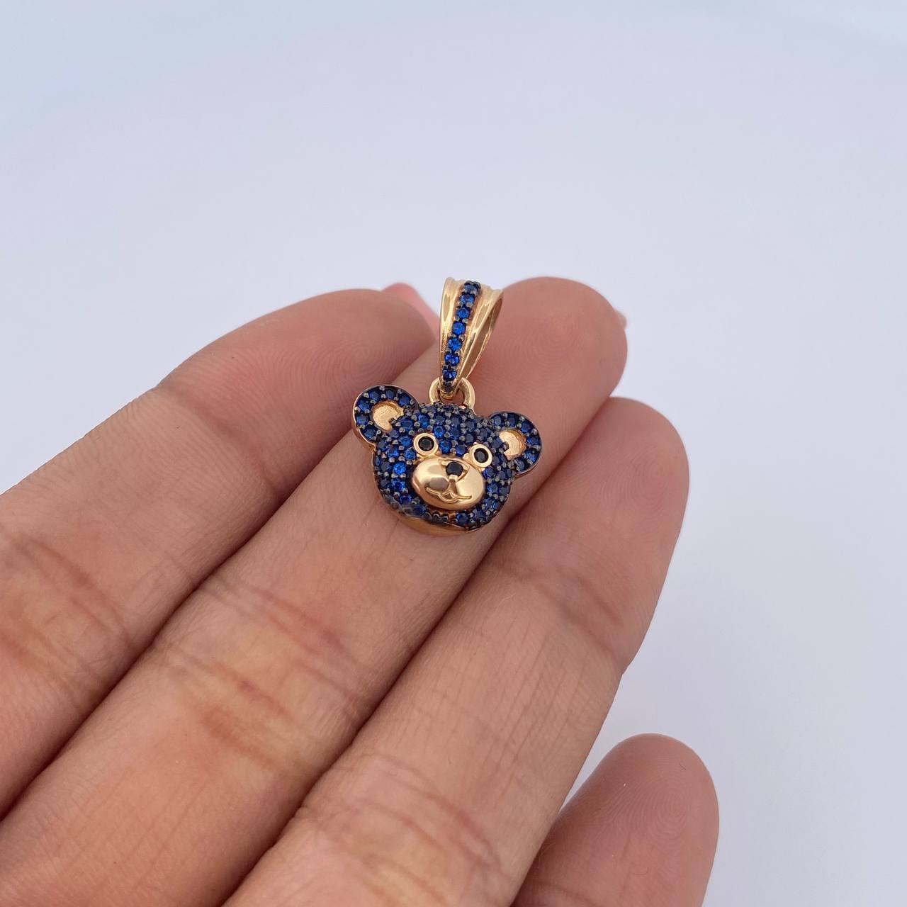 Dije Rostro Oso 2.55gr / 2cm / Circones Azules Negros  Oro Amarillo 18K &