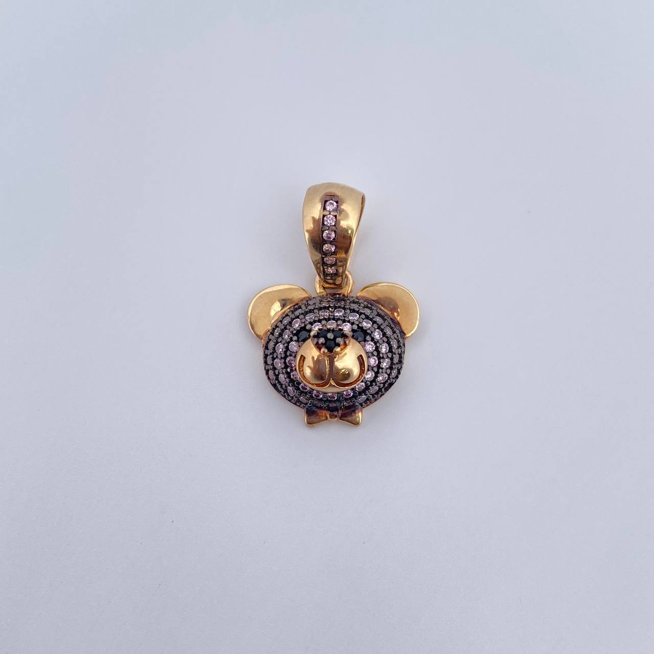 Dije Rostro Oso 3gr / 2.1cm / Circones Rosados Negros Dos Oros Negro Amarillo 18K &