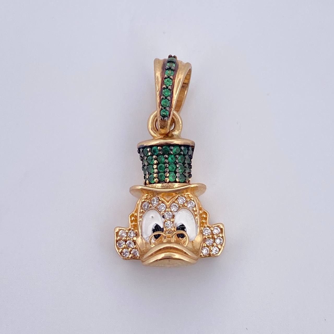 Dije Cabeza Pato Millonario 5gr / 2.6cm / Circones Blancos Verdes Oro Amarillo 18K &