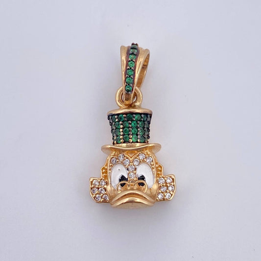Dije Cabeza Pato Millonario 5gr / 2.6cm / Circones Blancos Verdes Oro Amarillo 18K &