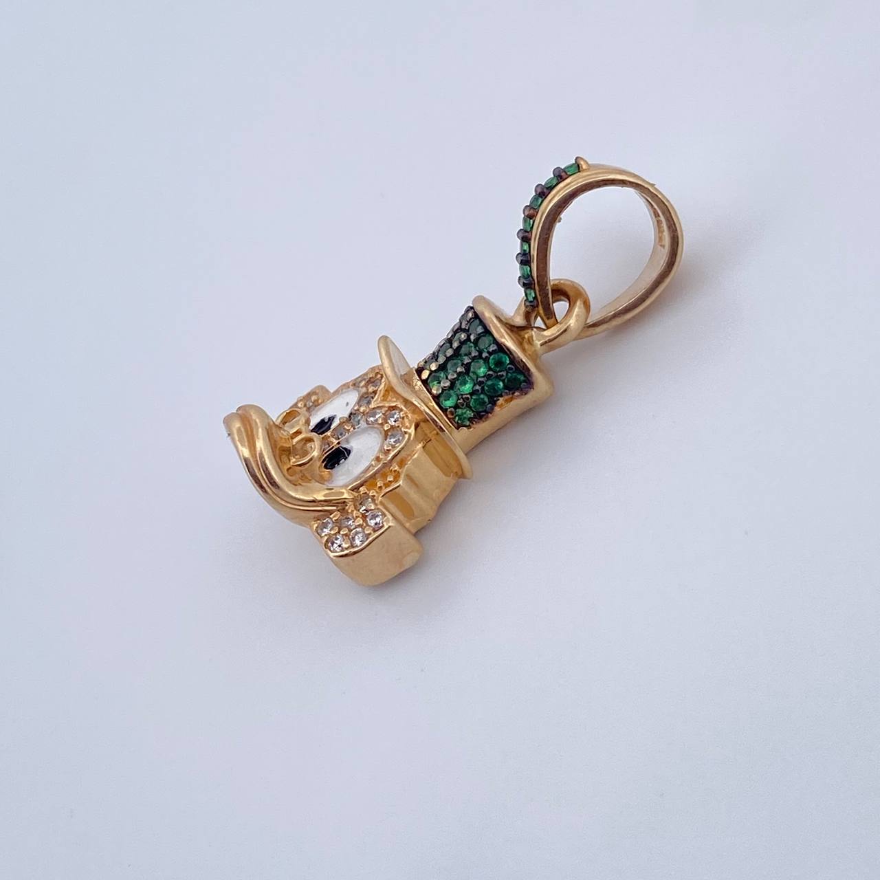 Dije Cabeza Pato Millonario 5gr / 2.6cm / Circones Blancos Verdes Oro Amarillo 18K &