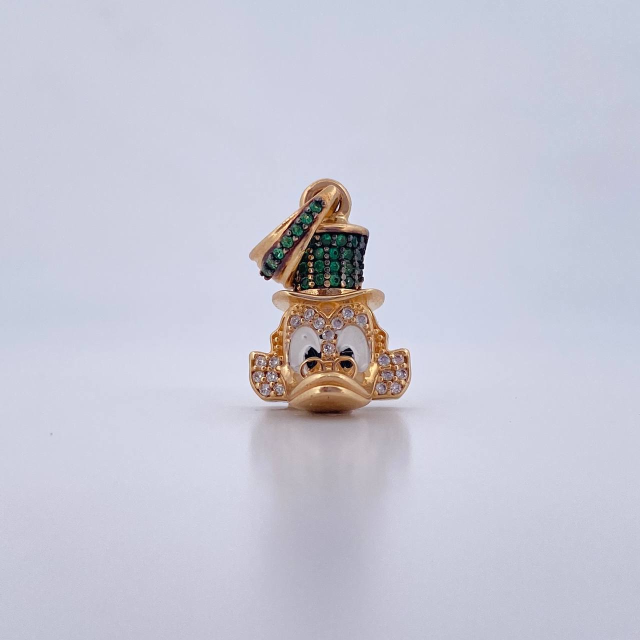 Dije Cabeza Pato Millonario 5gr / 2.6cm / Circones Blancos Verdes Oro Amarillo 18K &