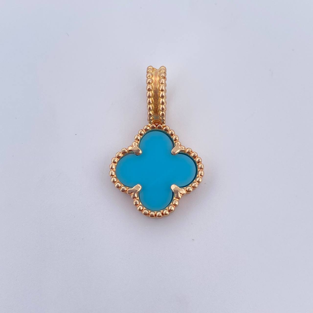 Dije Trebol 3gr / 2.4cm / Azul Turqueza Oro Amarillo Nac.Esp. 18K &